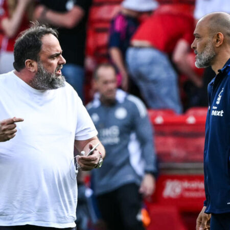 Marinakis Confronts Nuno on Pitch After Forest Draw, Neville Calls it ‘Scandalous’